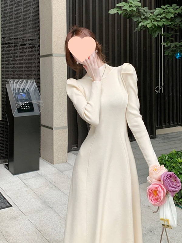 白色针织毛衣连衣裙女秋春夏2025新款感配大衣内搭打底长裙子|undefined
