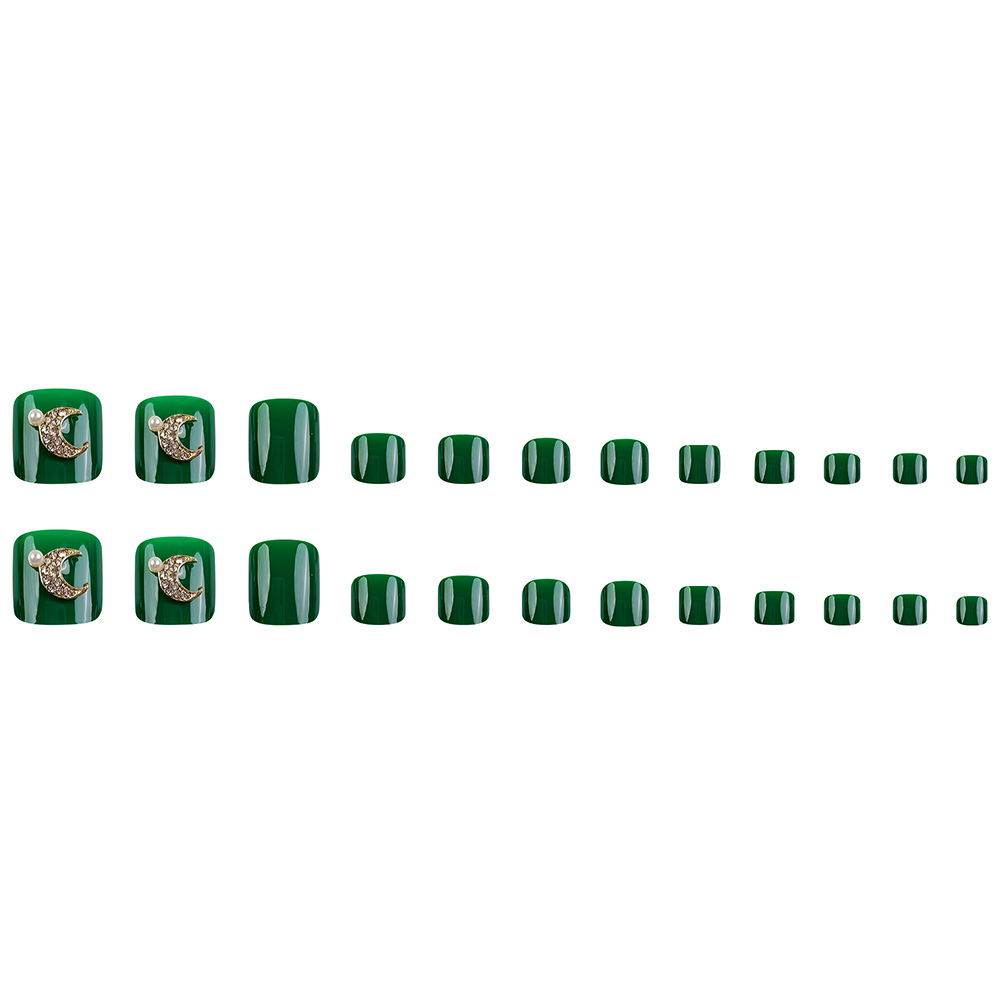 Perla verde oscuro adornamiento de perla lunar pie desgaste de uñas comercio exterior ligero de lujo manicure pie pie de uñas 24 piezas de parche de uñas image 6