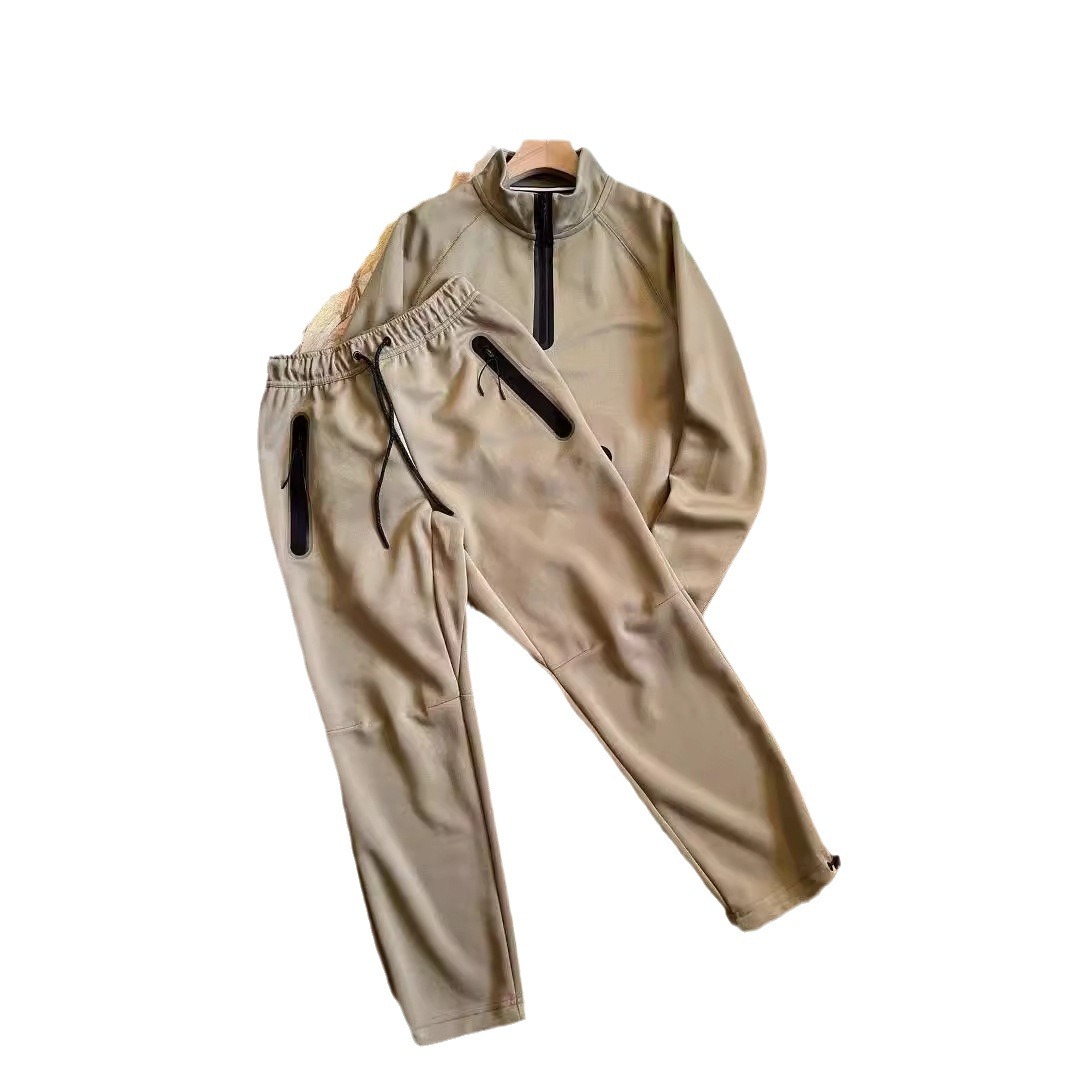 Vår och höst Nya sportset för män Tröja med halv dragkedja Stickade lösa byxor Raka rör Casual jacka Clip_voghion.com