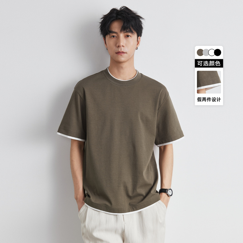Also men's fake two-piece short-sleeved T-shirt men's summer 2025 new high-end Korean fashion men's base shirt