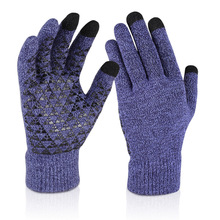 男女秋冬季针织保暖手套三指加厚加绒触屏手袜掌心硅胶防滑手套