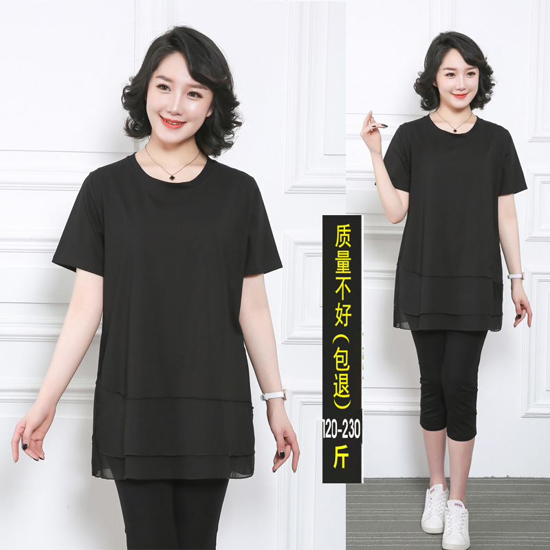 Chi Shuang suit summer 2021 new pattern Easy Large 200 Short sleeved Western style By age leisure time Two piece set