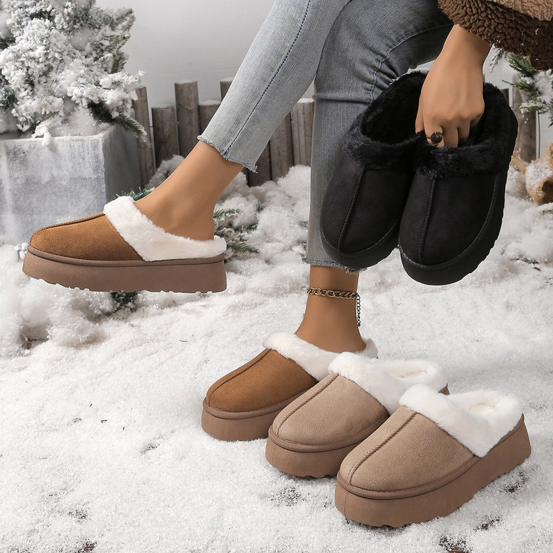 Cotton Slippers for Women in Autumn and Winter New Thick-Soled Comfortable Home Warm and Comfortable Half-Pack Snow Boots for Couples to Wear Outside