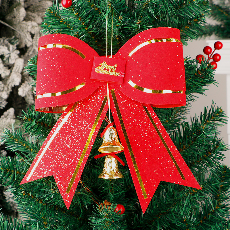 Christmas decoration red three-dimensional flocking bow Christmas tree small pendant decoration gift supplies wholesale