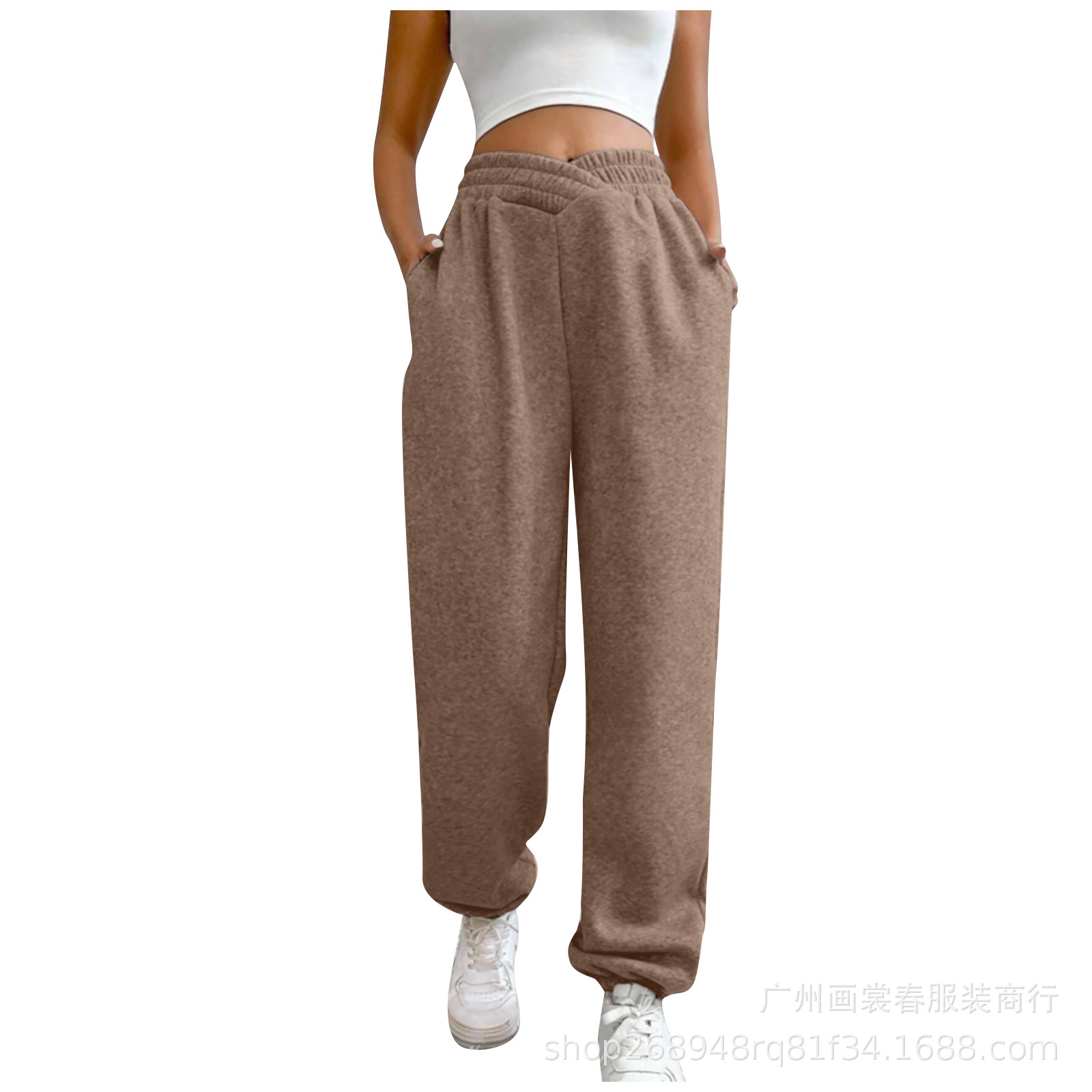 Amazon transfronterizo de comercio exterior de Europa y América del nuevo invierno de las mujeres pantalones de Casa sueltos cerrados de color sólido oblicuo bolsa pantalones de chándal image 13
