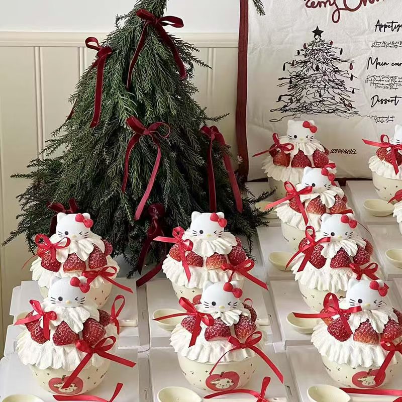 2026 en línea Navidad Año Nuevo fresas tazón kt gato decoración de pastel osos cerámica tazón pastel tazón inserto