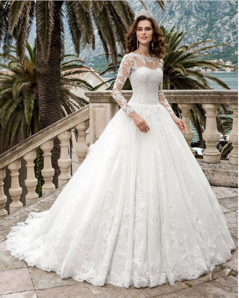 Vestido de novia europeo y americano, modelo 2026, nuevo, de Amazon, de manga larga, con encaje, adelgazante, elegante, sencillo, con cola, para mujer.