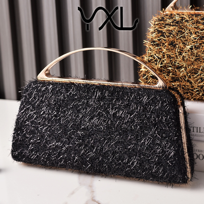 Bolso de cena dorado con borlas de nuevo estilo transfronterizo, bolso de fiesta portátil, bolso de novia de boda de moda europea y americana, venta directa de fábrica