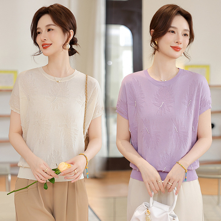 Mulberry Silk for Young Mother 2025 Summer New Ice Silk T-shirt Women's Middle-aged and Elderly Women's Fashionable Short-sleeved Top