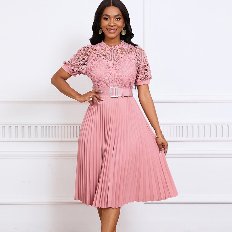 D499 European and American women's clothing 2026 new short-sleeved lace patchwork pleated African dress cross-border formal dress D499 European and American women's clothing 2026 new short-sleeved lace patchwork pleated African dress cross-border formal dress