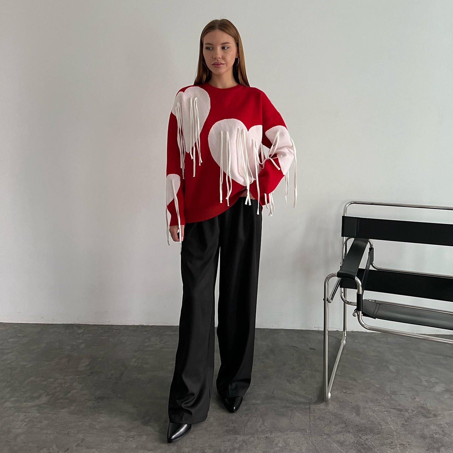 Women's Clothing bow heart tassel color matching sweater slim fit versatile_voghion.com