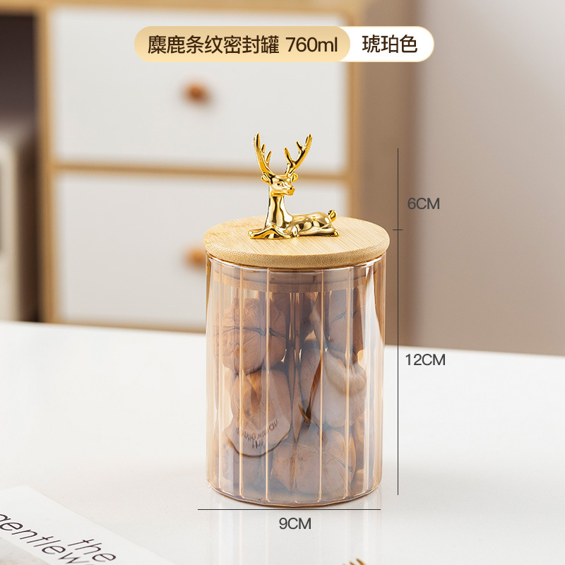 Alce alto borosilicato frasco de vidrio lindo botella de almacenamiento al por mayor latas de caramelo almacenamiento de grado alimenticio latas de sellado transparentes