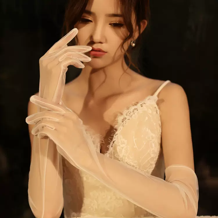 新款新娘结婚婚纱礼服手套 简约网纱加长薄款夏季影楼婚庆手套