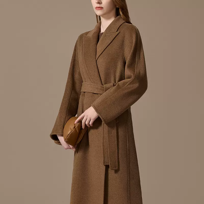 有内衬100骆驼绒大衣女式中长款冬季加厚咖色高级感毛呢外套
