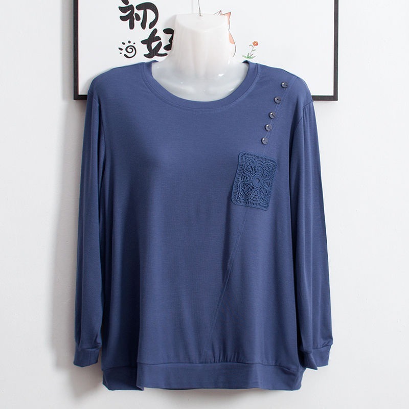 中高年女性のモーダル長袖Tシャツ2025新作秋服ゆったり大きいサイズママ秋服ボトムシャツトップス|undefined