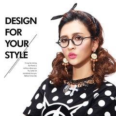 8834復古圓框板材眼鏡框男潮人木紋手造平光眼鏡ins凹造型光學架