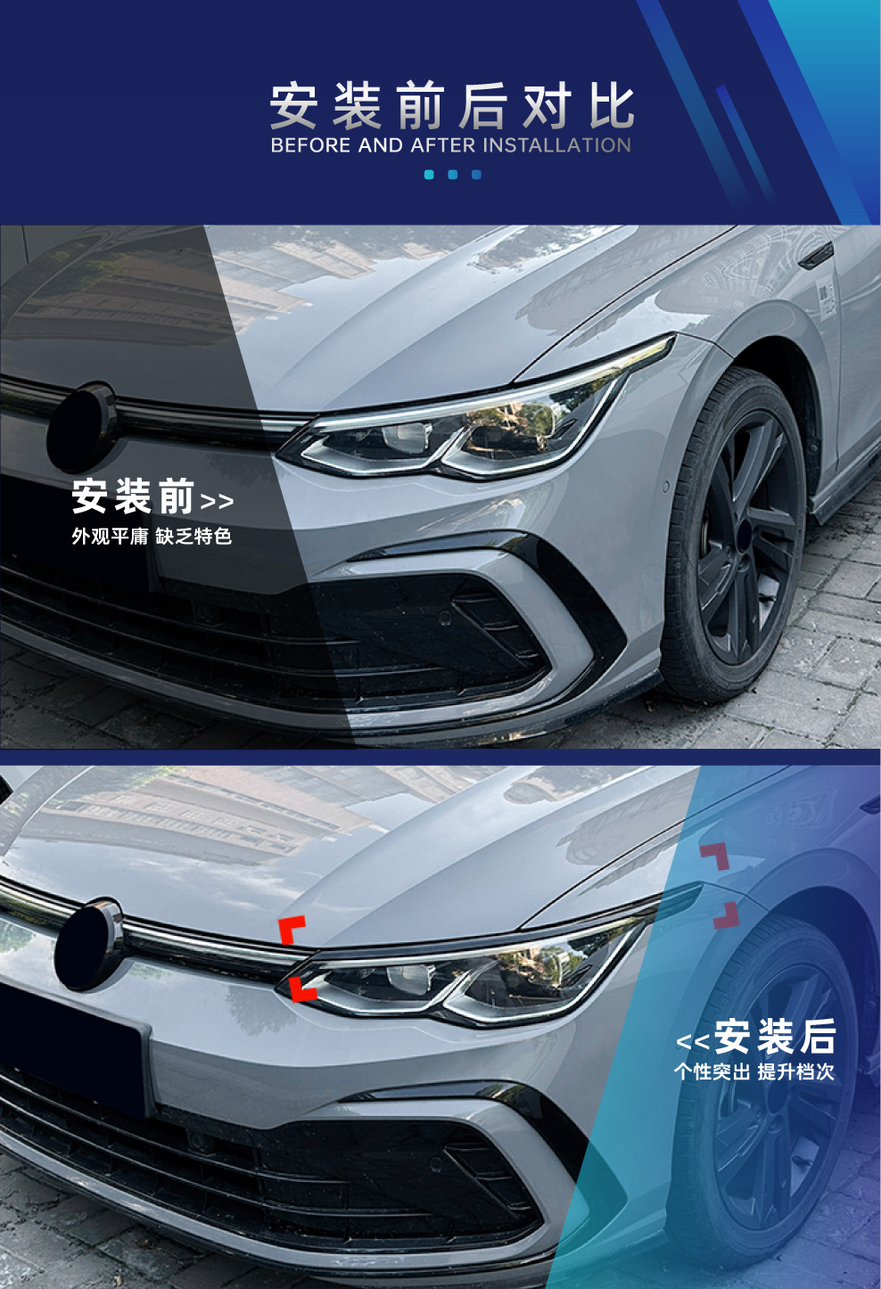Suitable for Volkswagen Golf 8 MK8 8.5 2020+ special front headlight eyebrow car sticker for cross-border modification