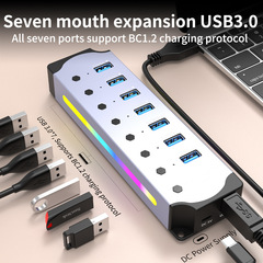 クールなUSB HUB 3.0ハブ7ポートHUBアルミニウム合金3.0スプリッタUSB-Cコンピュータ拡張器スプリッタ