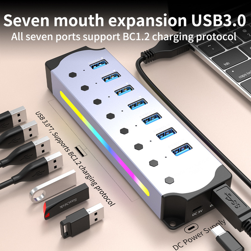 USB Hub3.0 Hub 7-Port Hub Aluminum Alloy 3.0Usb-C Computer Expander Splitter USB Hub USB Hub3.0 Hub 7-Port Hub Aluminum Alloy 3.0Usb-C Computer Expander Splitter USB Hub