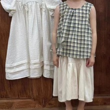 韩版童装女童格子背心夏季2024新款儿童洋气时髦吊带休闲套装