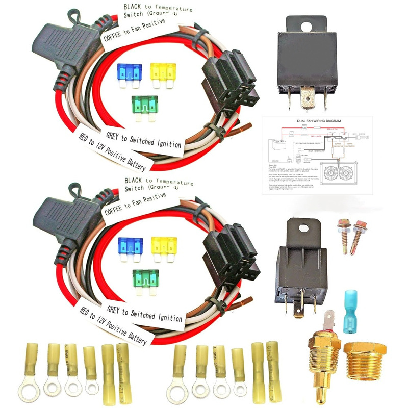 ZYLW/双电动冷却风扇线束套件185开175关恒温器40A汽车继电器线束|undefined