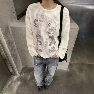 26FW 「罪恶救赎」华夫格数码印花短宽boxy套头卫衣长袖男女秋季