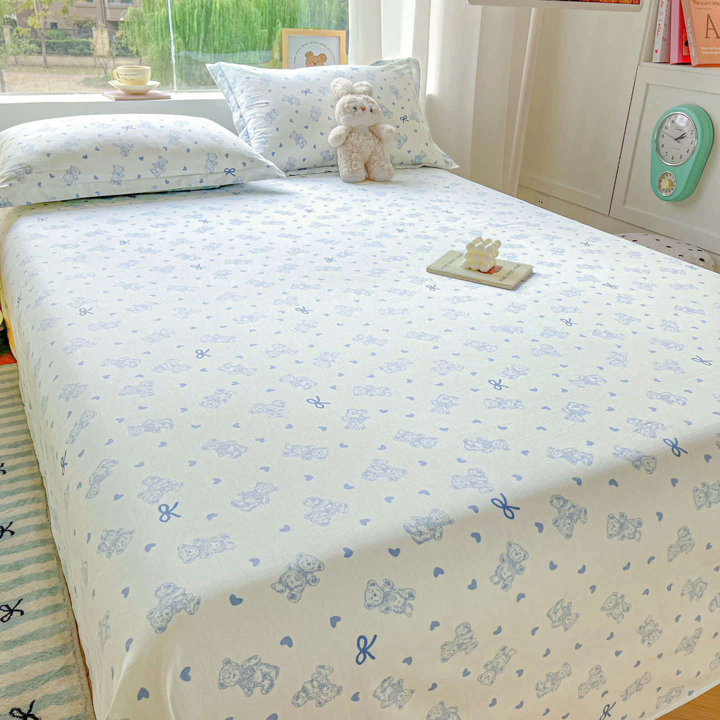 Cama de algodón fresco, sábanas de tres piezas, cubierta de cama de dormitorio de algodón, colchón Simmons, cubierta de cubierta protectora integral.