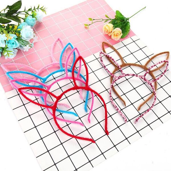 Candy -colored rabbit ears head hoop Creative plush metal hair hoop…