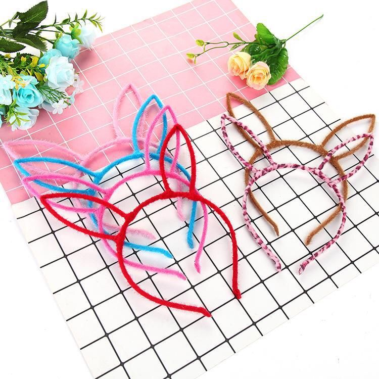 Candy -colored rabbit ears head hoop Creative plush metal hair hoop…