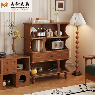 Medieval Style Solid Wood Bookcase Ash Wood Storage Cabinet Home Living Room Retro Style Solid Wood Storage Rack Tea Cabinet Wine Cabinet