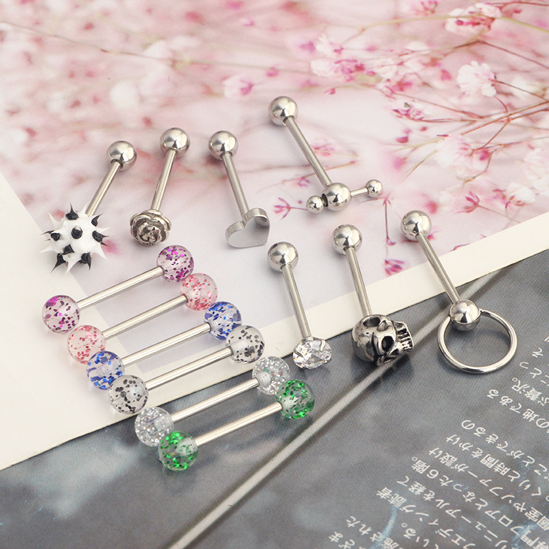 Stainless Steel Black Gold Tongue Ring Tongue Nail Body Piercing Jewelry Set Amazon AliExpress Hot Sale detail image 7