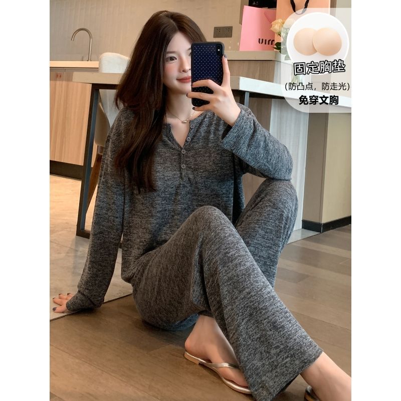 Pajamas with Breast Pads for Women, Spring and Autumn, Colorful Cotton Cashmere, Long-Sleeved Trousers, Home Clothes, Can Be Worn Outside, Casual Sports Suits Pajamas with Breast Pads for Women, Spring and Autumn, Colorful Cotton Cashmere, Long-Sleeved Trousers, Home Clothes, Can Be Worn Outside, Casual Sports Suits