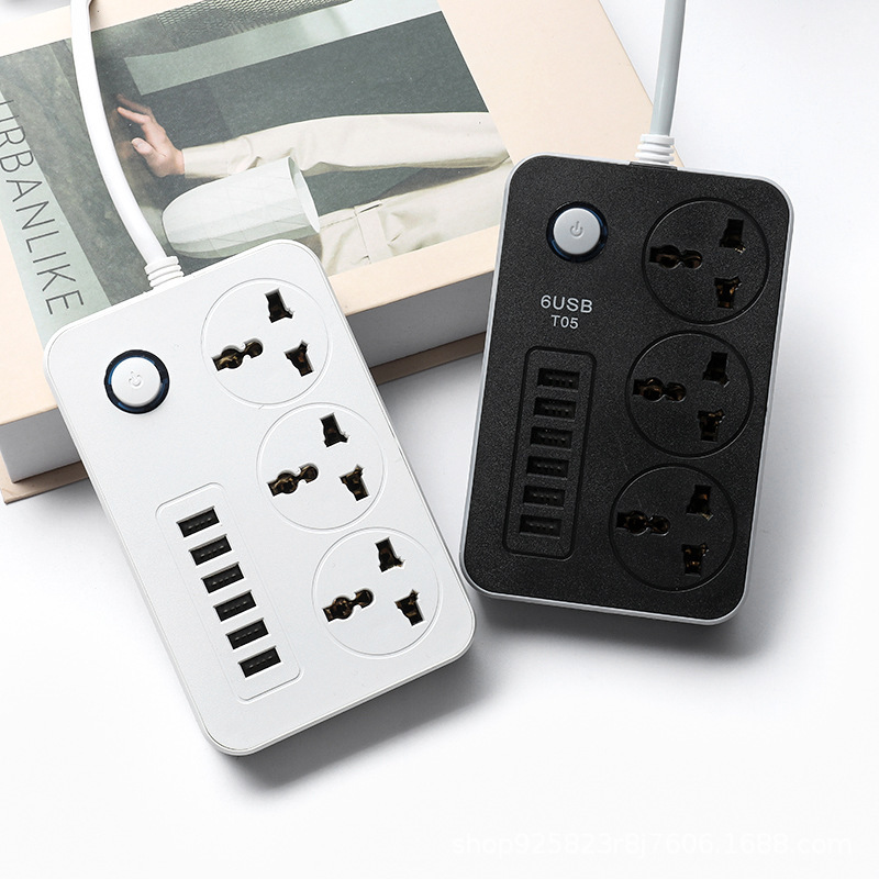 6USB TO5# 3.1A carga digital rápida enchufe de escritorio negro suministro de comercio electrónico de piel de camarón