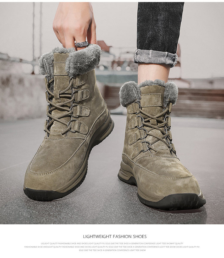 Giày bốt cổ cao nam da heo lót lông giữ ấm đế dày chống trượt — 618 kaki, 618 màu xám, 618 màu đen chi tiết 13