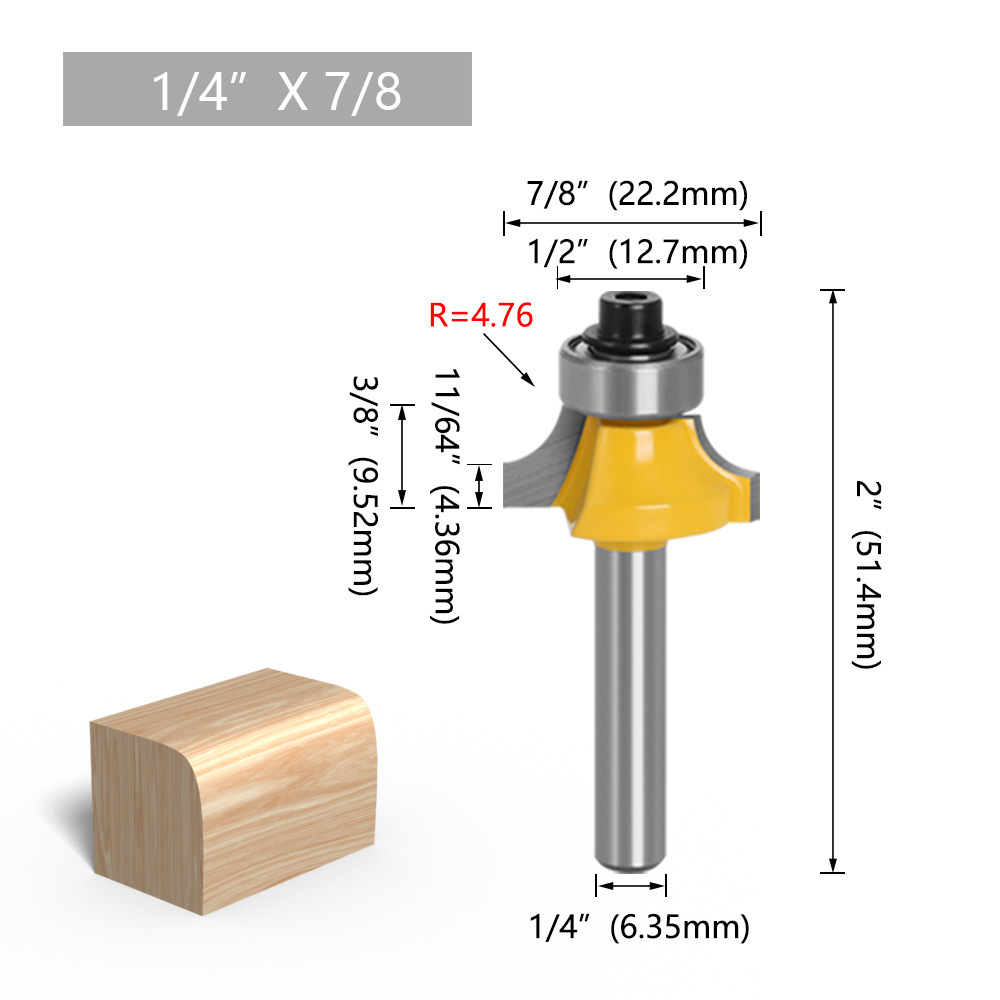 1/4-MANGO 6-MANGO cuchillo de esquina herramienta de fresado de carpintería de cuatro piezas cuchillo biselado R-ángulo de corte de borde de cuchillo