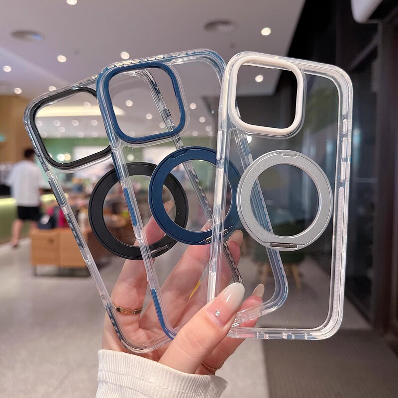 适用苹果17promax透明手机壳360旋转磁吸支架 iPhone16全包保护套|undefined