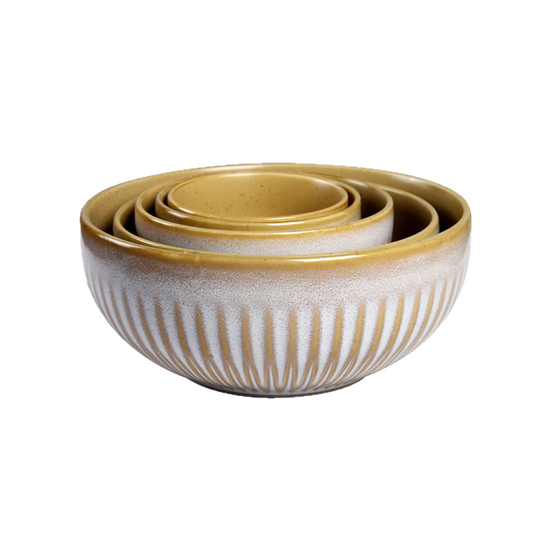 Nueva porcelana de hueso de cerámica de estilo japonés [tazón de fuente de fideos de una persona tazón de sopa tazón de ensalada] Tazón grande retro de cuatro familias Tazón