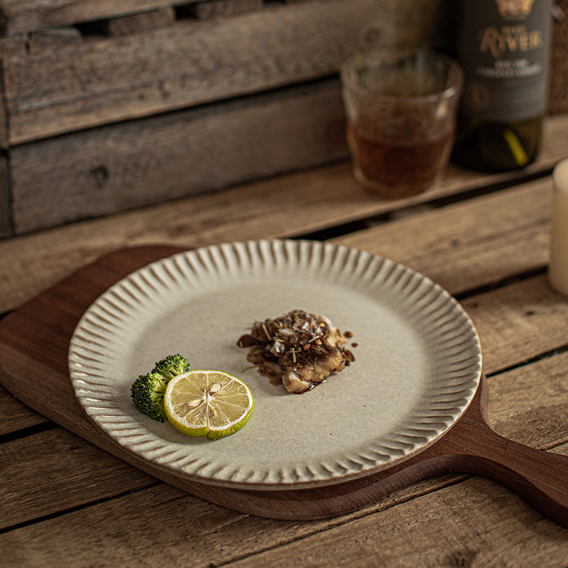 [Placa de carne de cerámica hecha a mano] Estilo retro B & B Placa de carne Restaurante occidental plato de pasta plato de postre ligeramente defecto