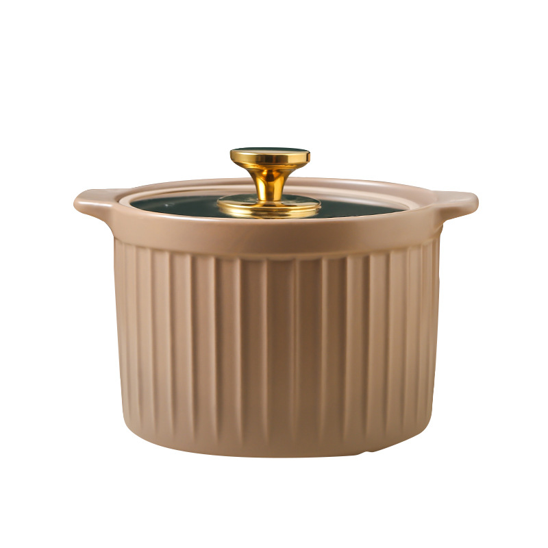 Creativa mate esmalte de cerámica cazuela con cubierta de vidrio patrón vertical simple resistente a altas temperaturas fuego abierto hogar olla al por mayor image 7