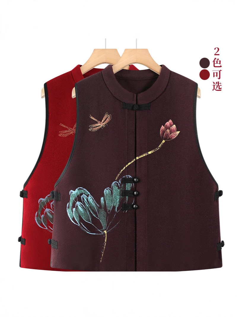 Source Factory Autumn New Chinese Style Vest Middle-Aged and Elderly Sleeveless Vest Vest New Chinese Style Grandma Top Jacket