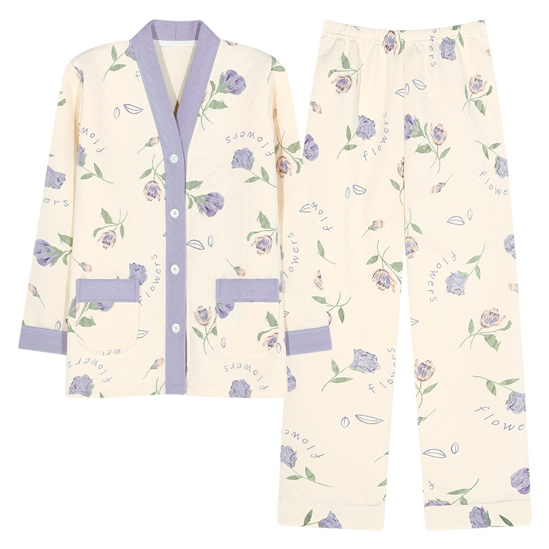 Pijamas de mujeres otoño invierno aire de algodón intercalado grueso cardigan kimono de algodón intercalado cálido y ropa de hogar de tamaño grande se puede usar fuera