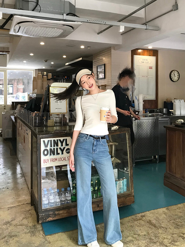 77store 微喇叭牛仔裤女2025新款高腰显瘦薄长裤直筒拖地阔腿裤子|undefined