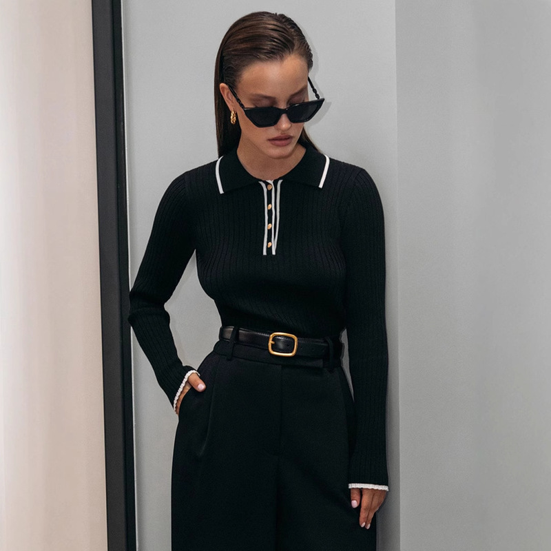 Polo Collar Chanel-Style Autumn Knitted Base Shirt for Women, Plus Size Early Autumn Turn-Down Collar Slim-Fit Sweater Top Versatile Polo Collar Chanel-Style Autumn Knitted Base Shirt for Women, Plus Size Early Autumn Turn-Down Collar Slim-Fit Sweater Top Versatile