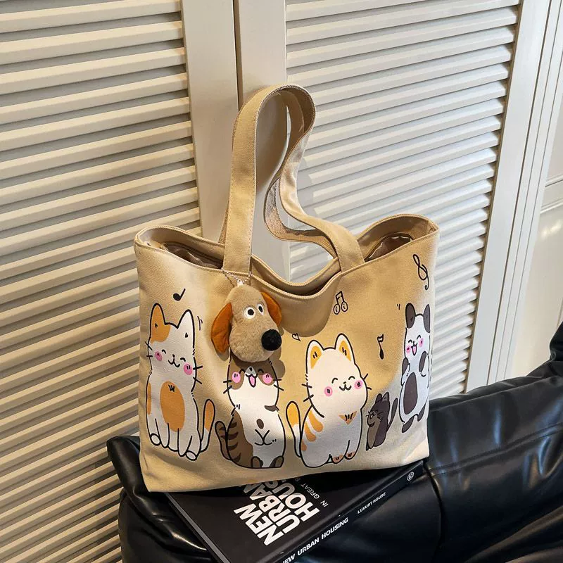 Милая холщовая сумка с героями мультфильмов для женщин, большая вместимость, новинка 2025 года, повседневная универсальная сумка на плечо, ручная сумка, сумка-тоут