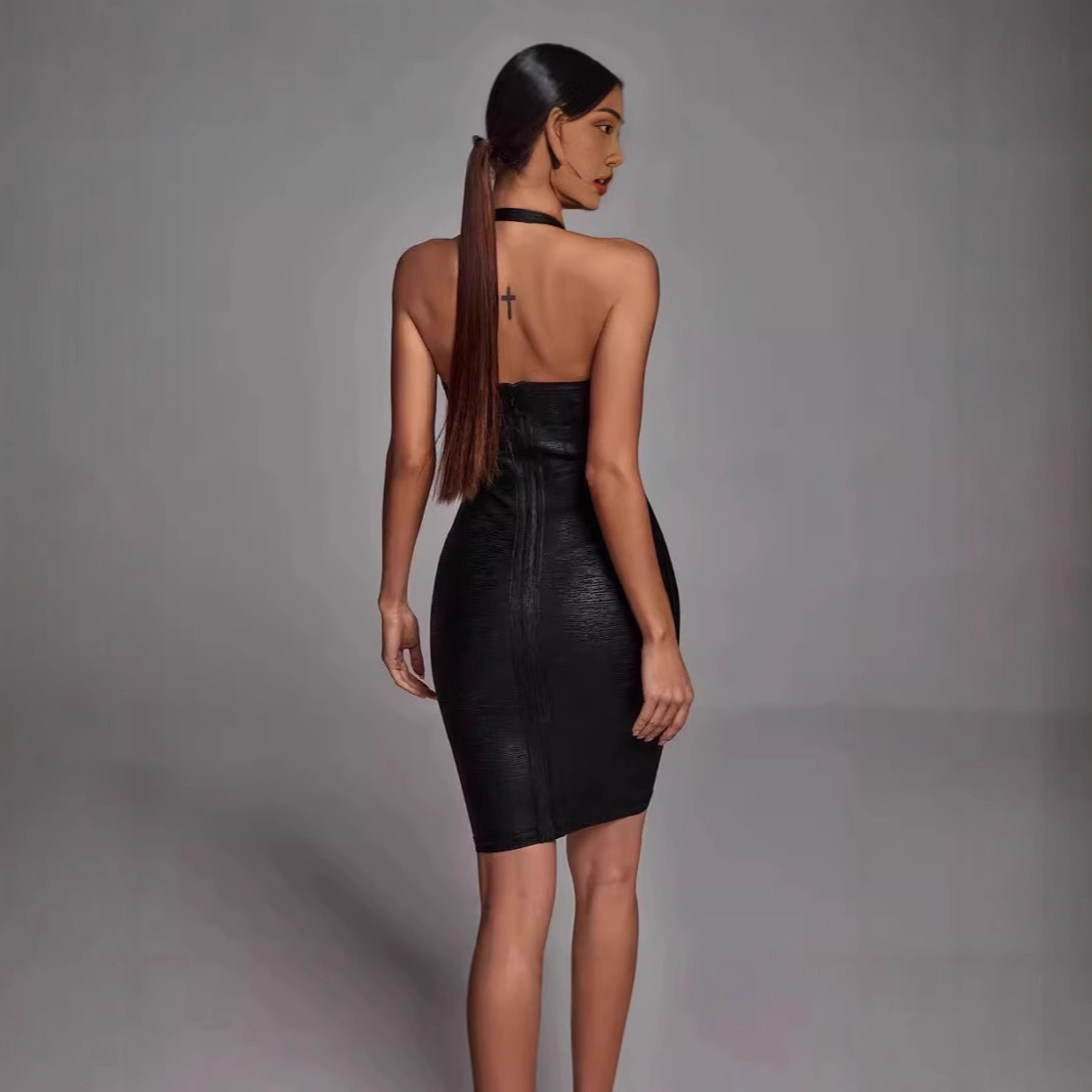 Amazon Cross-border Hot Glue Mesh Sexy Strapless Neck Evening Dress Banquet Bandage dress Female Factory Supply