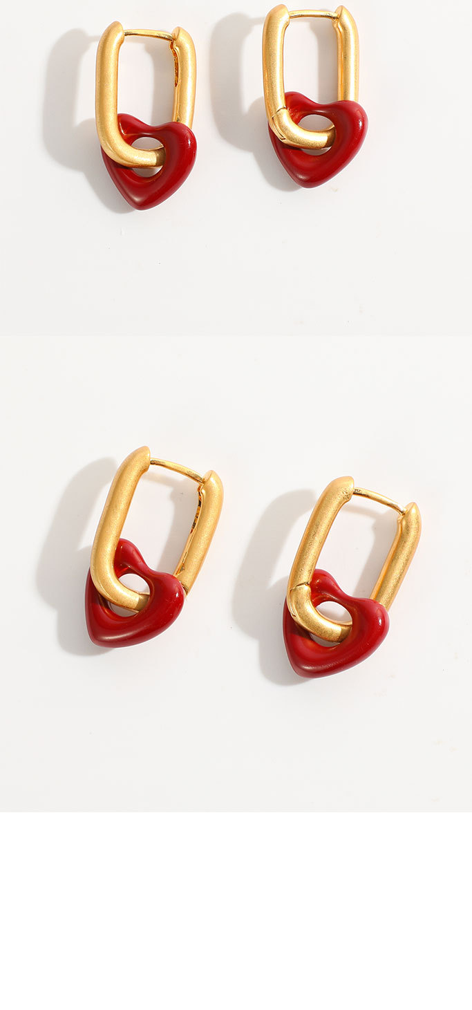 new brass plated 14k real gold red heart earrings for womenpicture2