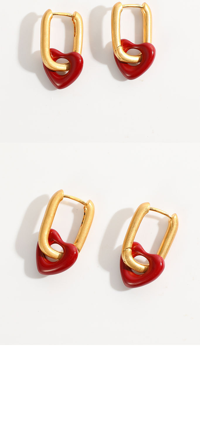 Nuevos Aretes De Corazón Rojo De Oro Real De 14k Chapados En Latón Para Mujer display picture 2