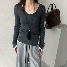 【初简】25早秋十三行新款 简约大圆领羊毛混纺纱舒适针织衫9122