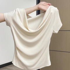 夏の新型ギャルの襟のミントのマンボの緑のinsの風の修身はやせている半袖のモーダルのtシャツの婦人服を現します。