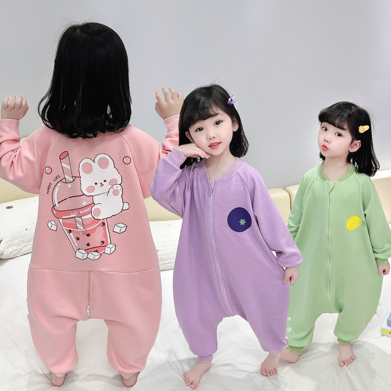 Children's One-Piece German Velvet Temperature-Changing Pajamas, Baby Anti-Kick Quilt Sleeping Bag, Male and Female Baby Spring & Fall Long-Sleeved Home Clothes Waist Protector